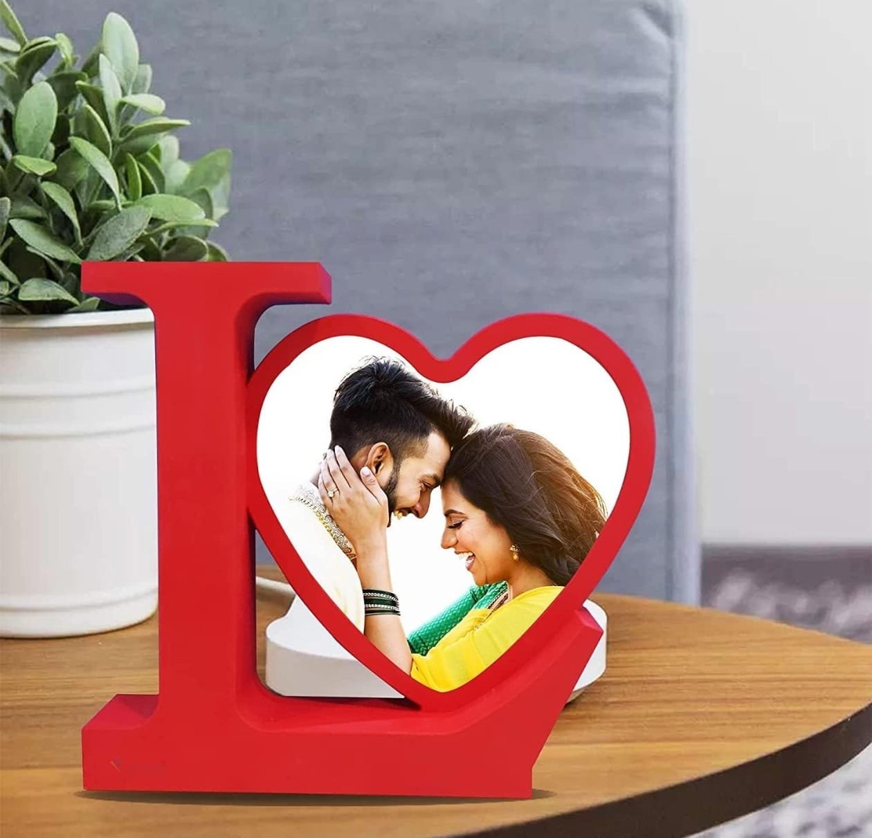 Magic Mirror Cum Photo Frame "I Love You" Heart Shape Tabletop Frame with LED Light - Red